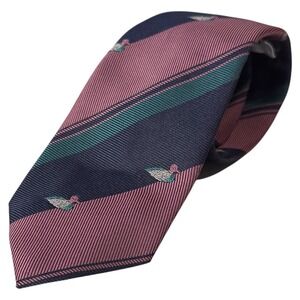 Oakton Striped‎ Necktie Duck Motif Pink Blue Green Career Style